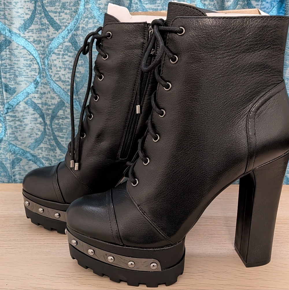 NEW Jessica Simpson Irella Black Leather Studded Combat Boots Sz 10 In Box - Picture 4 of 8